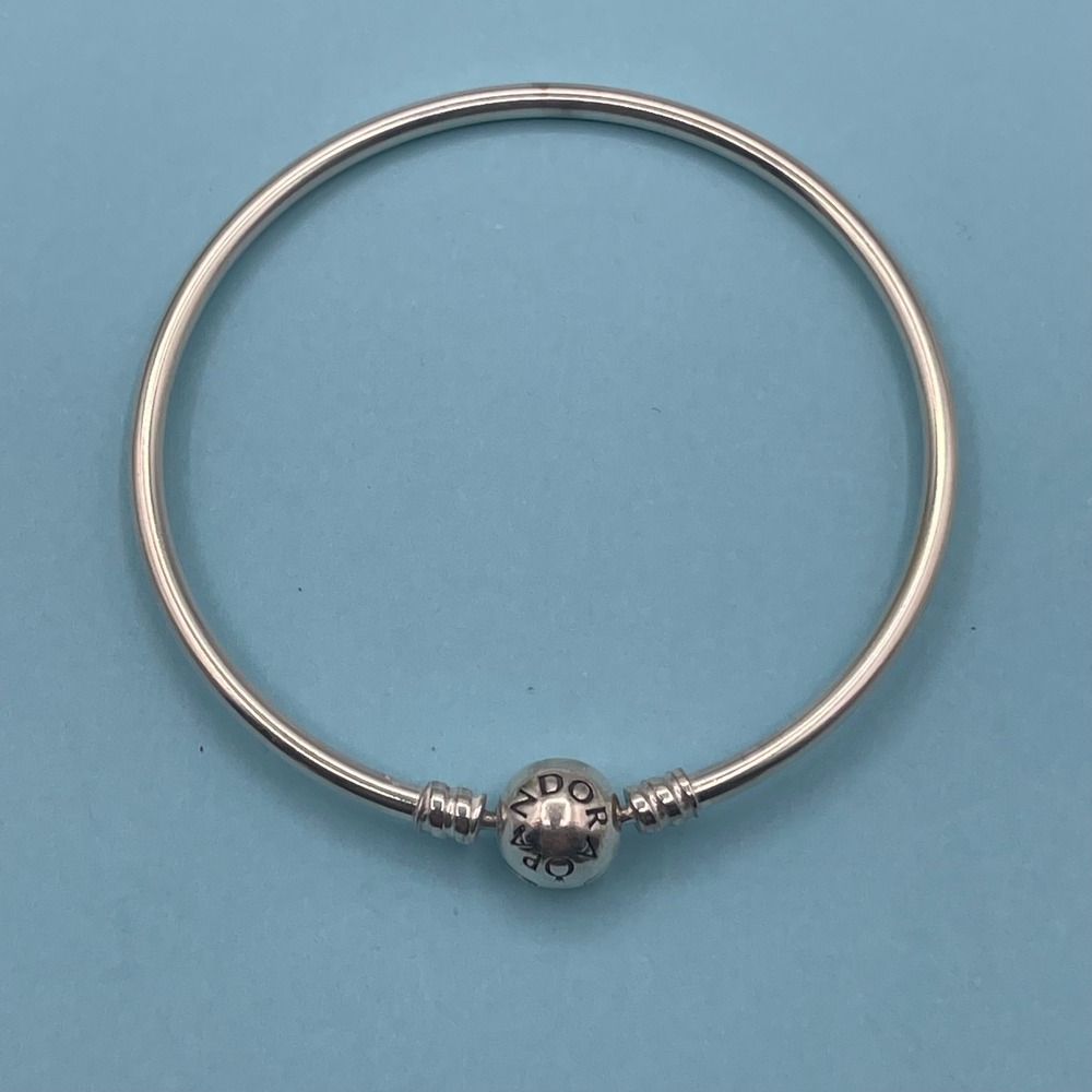 Pandora Moments Sterling Silver Bangle Bracelet Logo Ball Clasp 590713-19